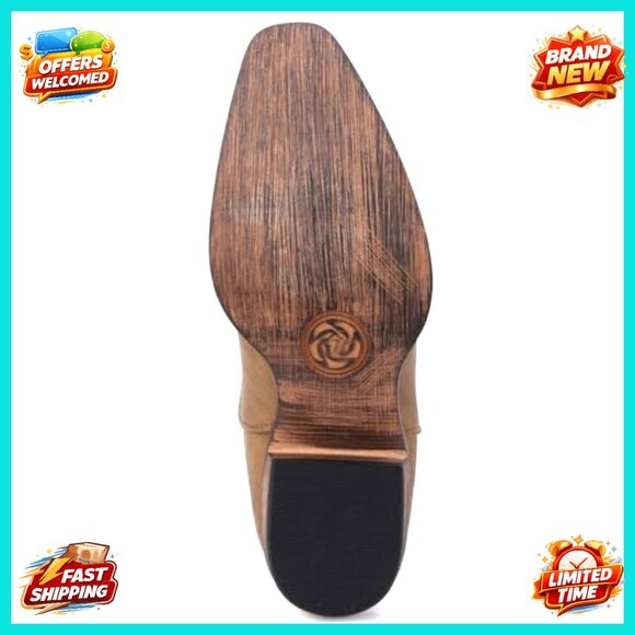 Women's Embroidered Cowboy Boots Mid Calf Chunky Heel Pointed Toe - Picture 5 of 7